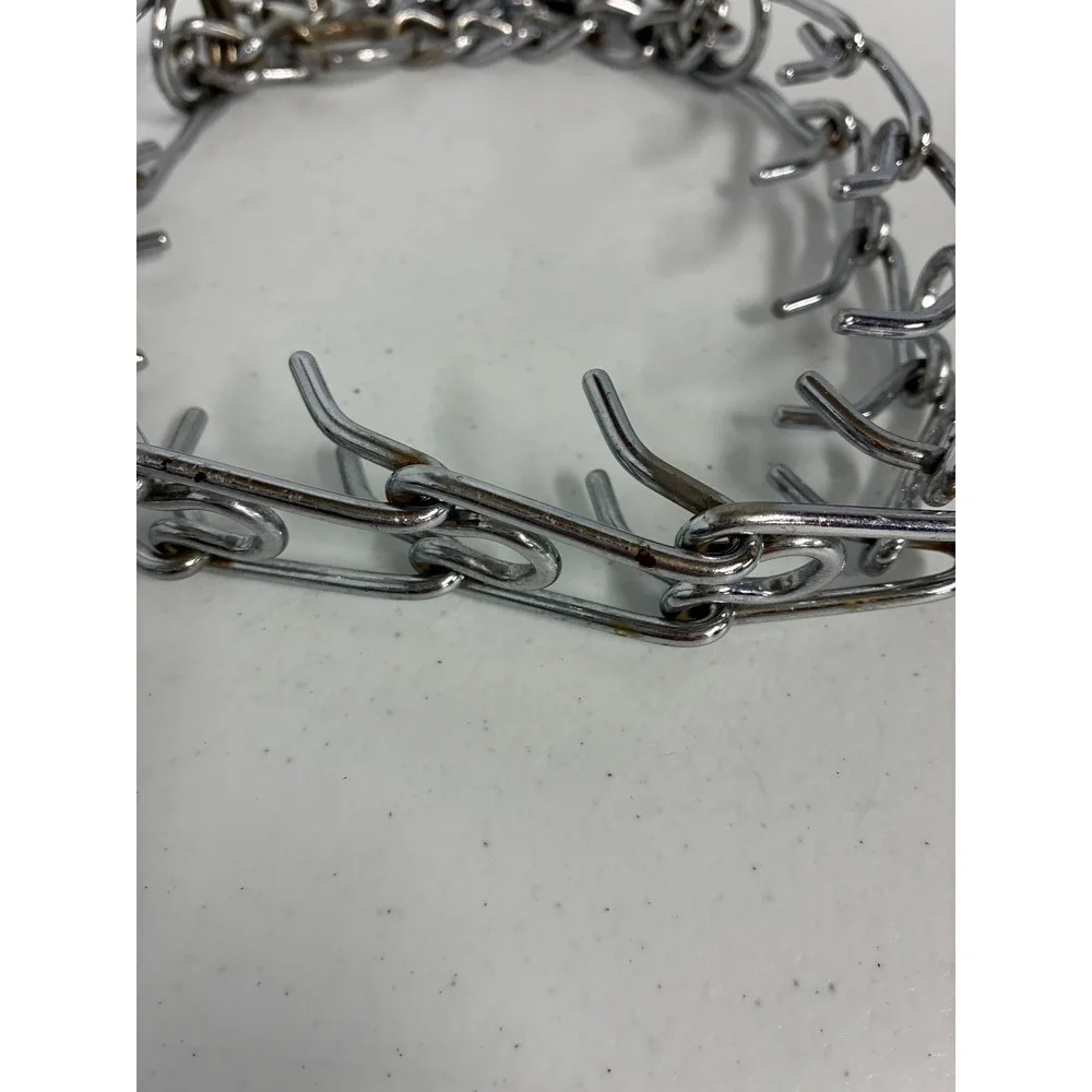 Silver Metal Prong Dog Training Collar Chrome Plated Steel Pinch Link Adjustable